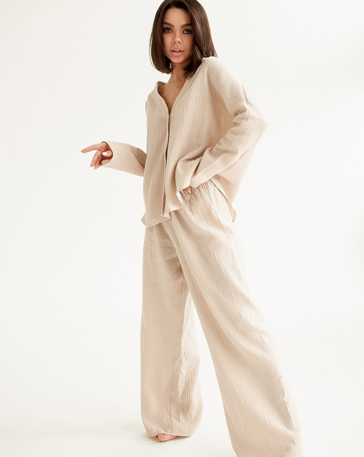 Pyjama ample 100% coton beige
