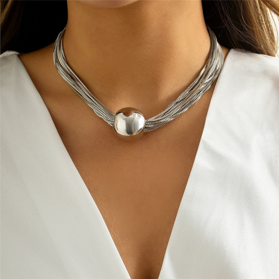 Collier boule ras du cou chaines torsadées