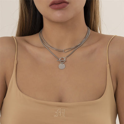 Collier double ras du cou pendentif pièces