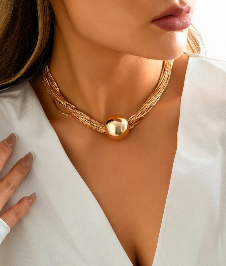 Collier boule ras du cou chaines torsadées